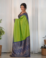 Green Color Designer Prism Print with Weaving Border.