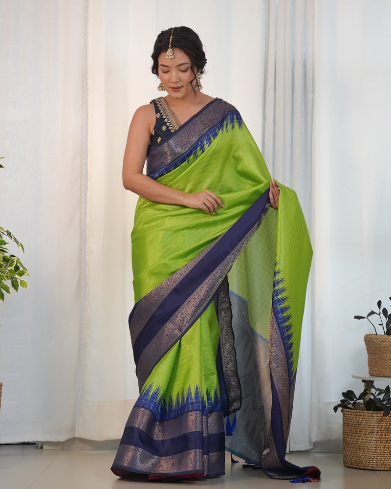 Green Color Designer Prism Print with Weaving Border.