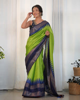 Green Color Designer Prism Print with Weaving Border.