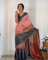 Designer Kalamkari Printed Saree of Pink Color