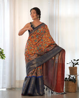 Designer Kalamkari Printed Saree of Orange Color