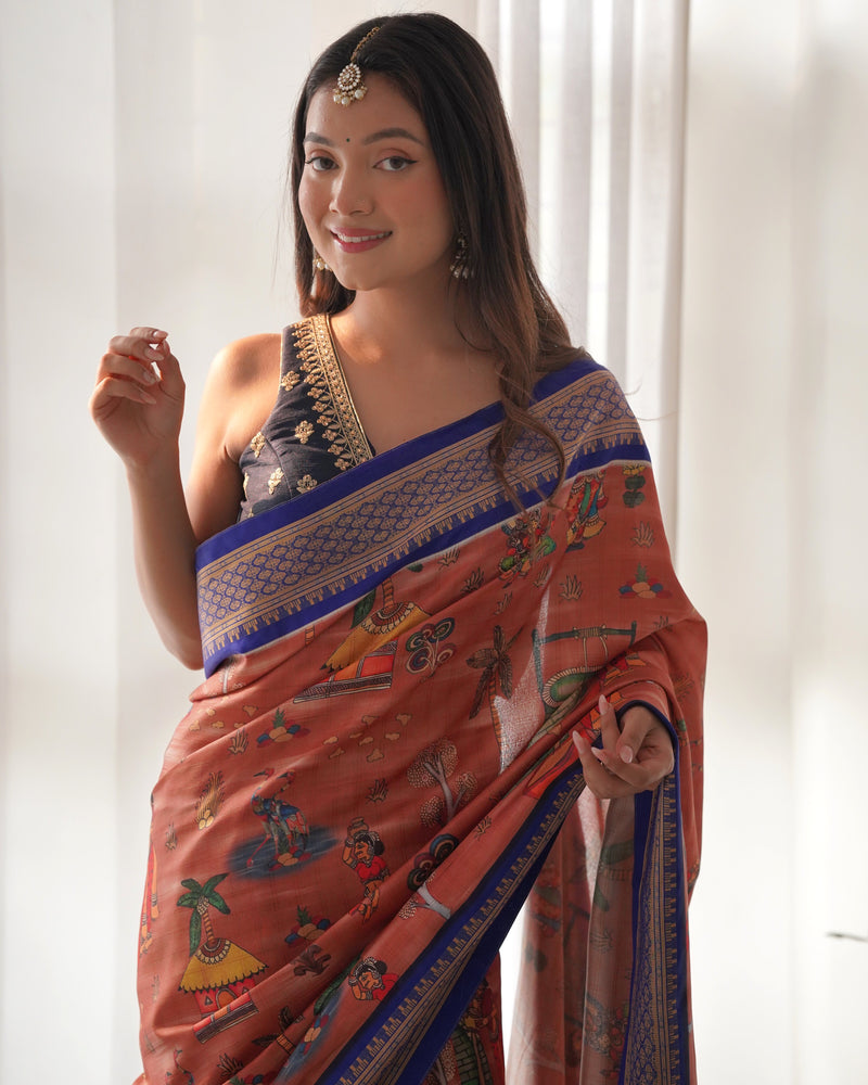 Pure Weaving Silk Saree with Kalamkari Print.