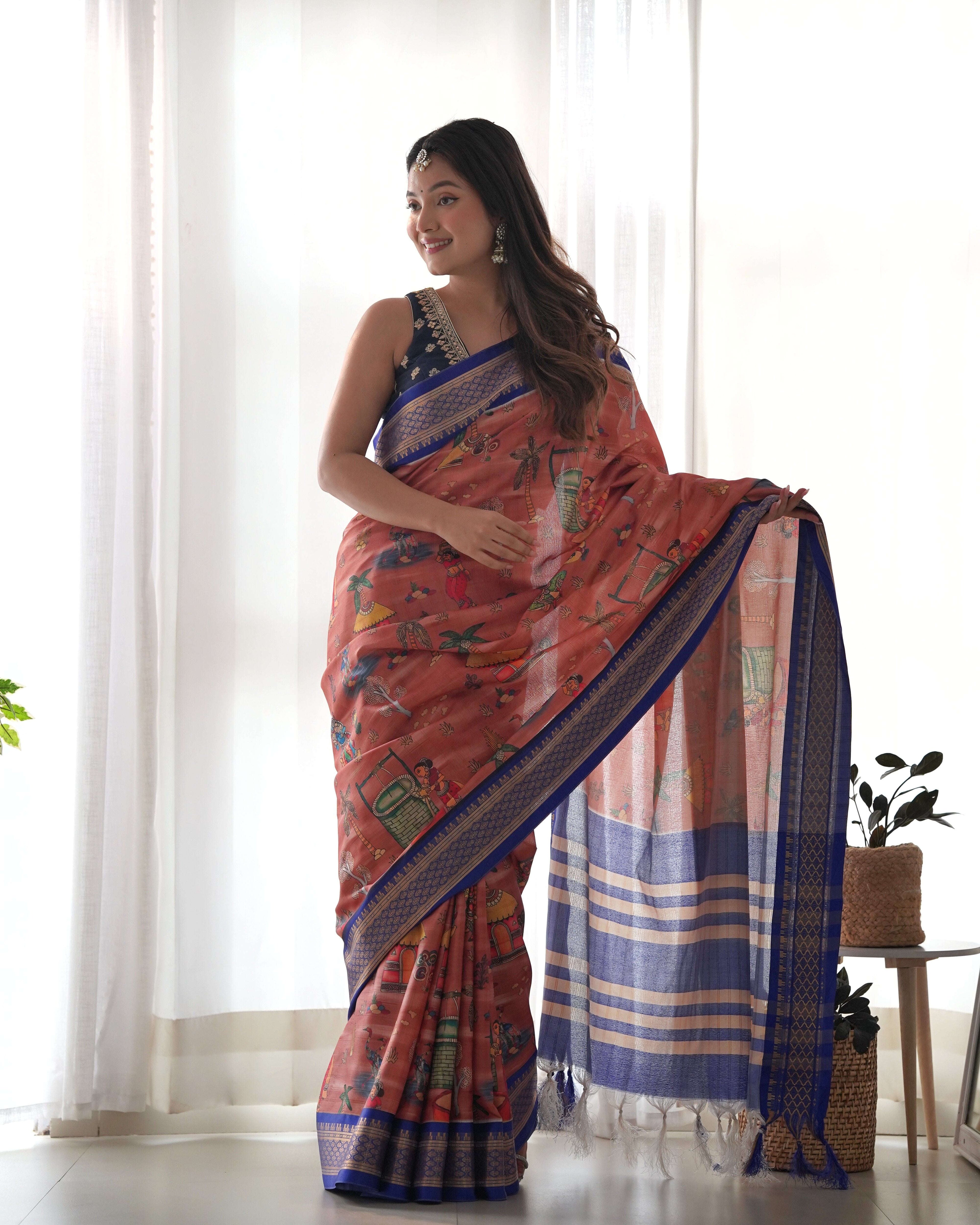 Pure Weaving Silk Saree with Kalamkari Print. Kalikar