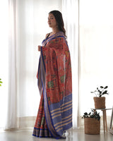 Pure Weaving Silk Saree with Kalamkari Print.