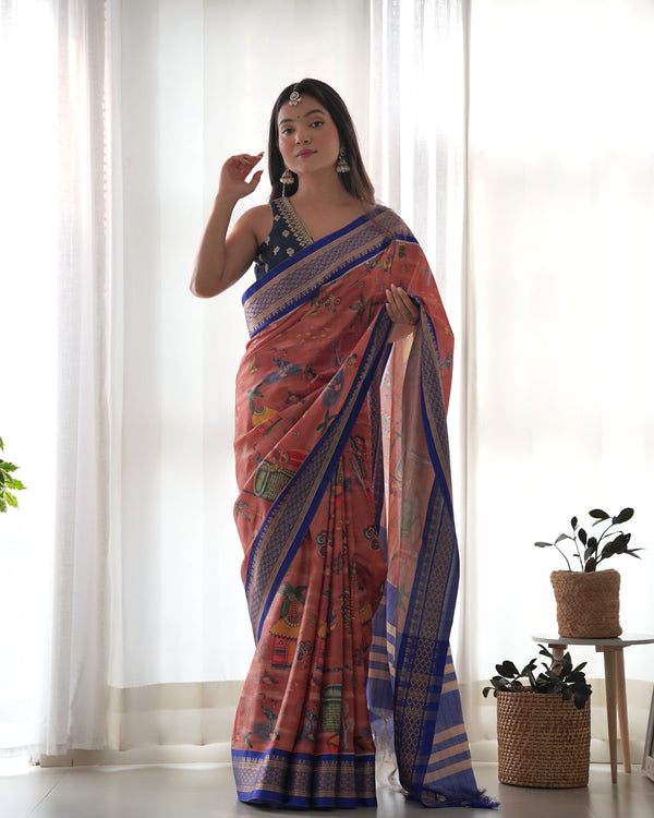 Pure Weaving Silk Saree with Kalamkari Print.