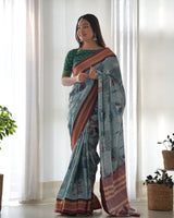 Pure Weaving Silk Saree with Kalamkari Print.