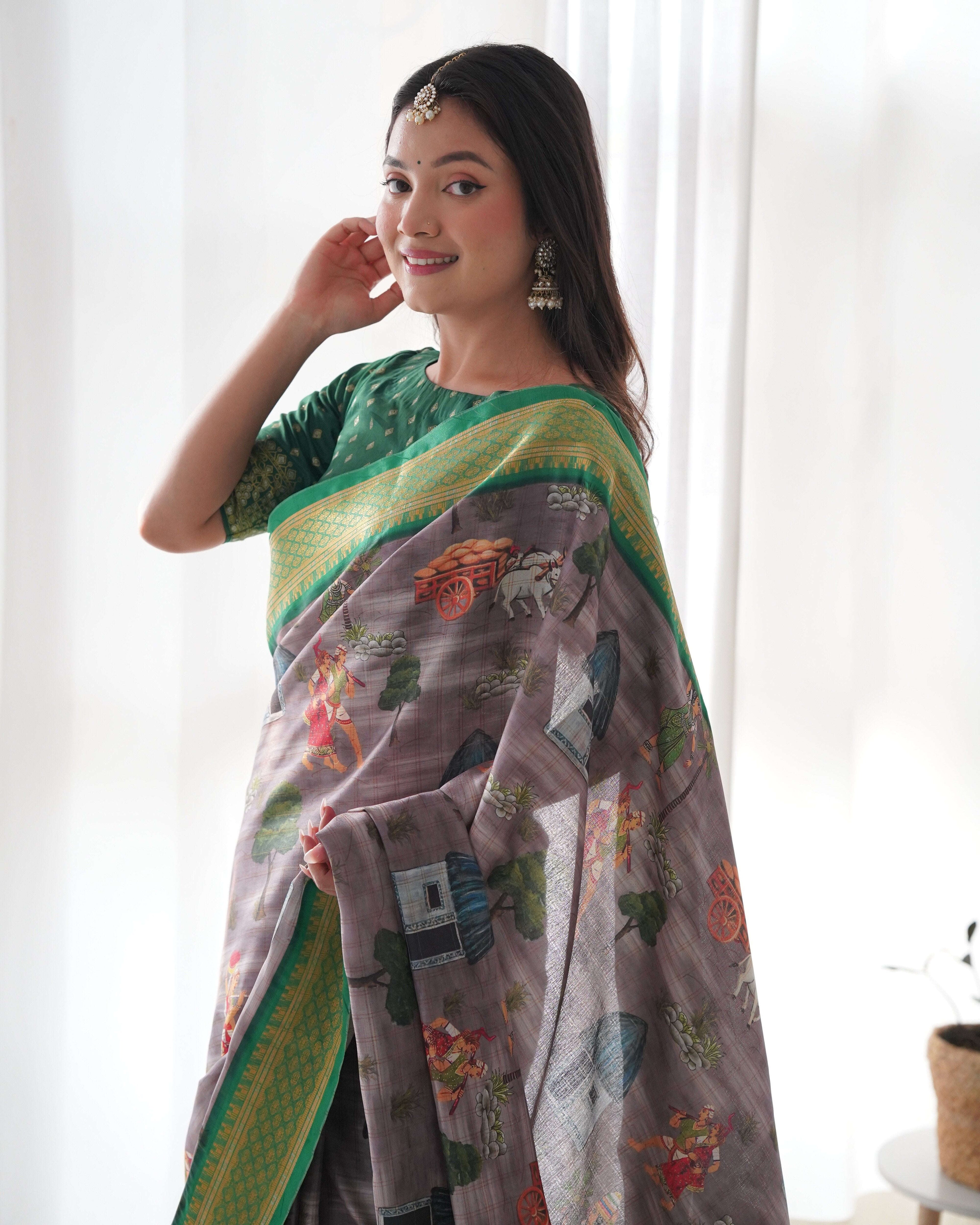 Pure Weaving Silk Saree with Kalamkari Print. Kalikar