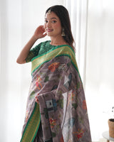 Pure Weaving Silk Saree with Kalamkari Print.