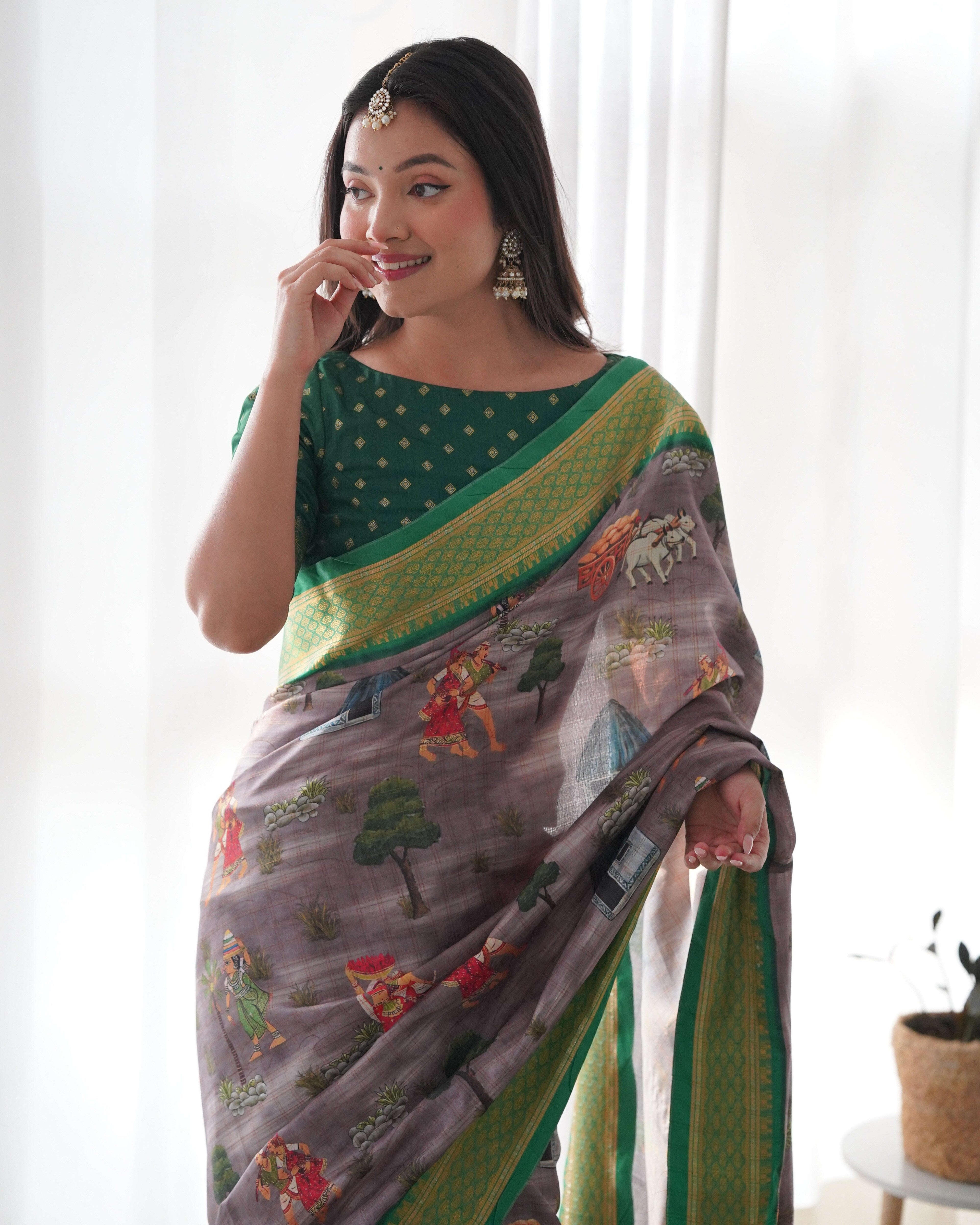 Pure Weaving Silk Saree with Kalamkari Print. Kalikar