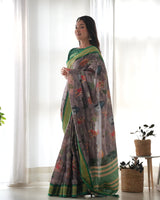 Pure Weaving Silk Saree with Kalamkari Print.