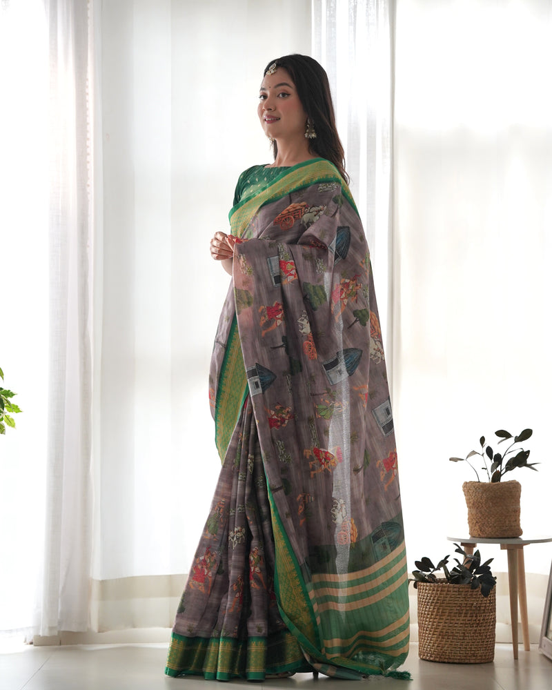 Pure Weaving Silk Saree with Kalamkari Print.