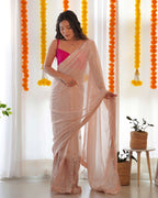 Bollywood Designer Saree of Peach Color. Kalikar