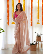 Bollywood Designer Saree of Peach Color. Kalikar