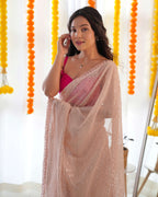 Bollywood Designer Saree of Peach Color. Kalikar