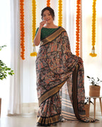 Pure Weaving Silk Saree with Kalamkari Print. Kalikar