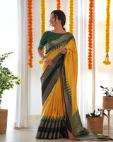 Yellow Color Designer Prism Print with Weaving Border.