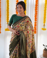 Designer Kalamkari Printed Saree of Yellow Color