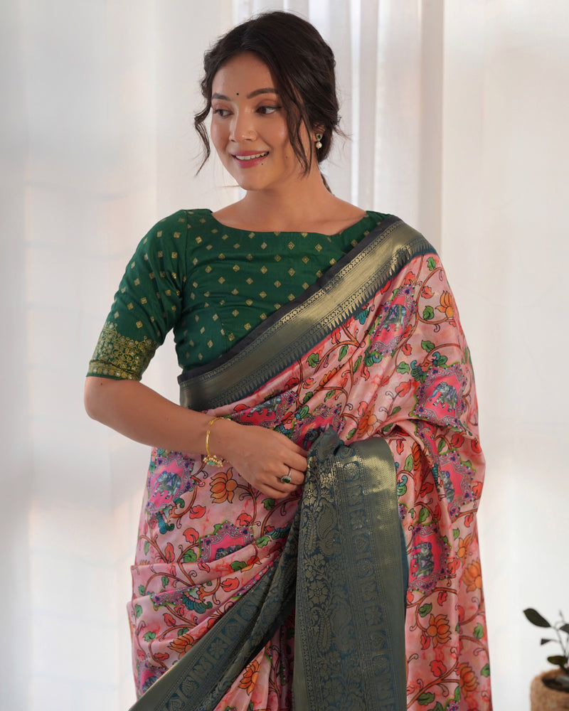 Designer Kalamkari Printed Saree of Pink Color