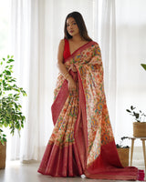 Designer Kalamkari Printed Saree of Peach Color