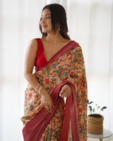 Designer Kalamkari Printed Saree of Peach Color