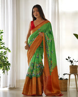 Designer Kalamkari Printed Saree of Green Color