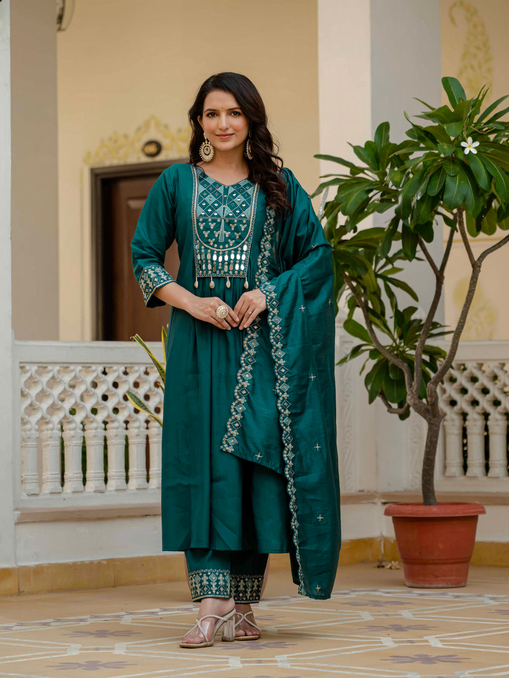 Elegant Straight Anarkali Kurta Set KADV-126- Teal