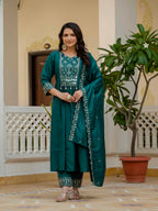 Elegant Straight Kurti Pant Dupatta Set of Teal