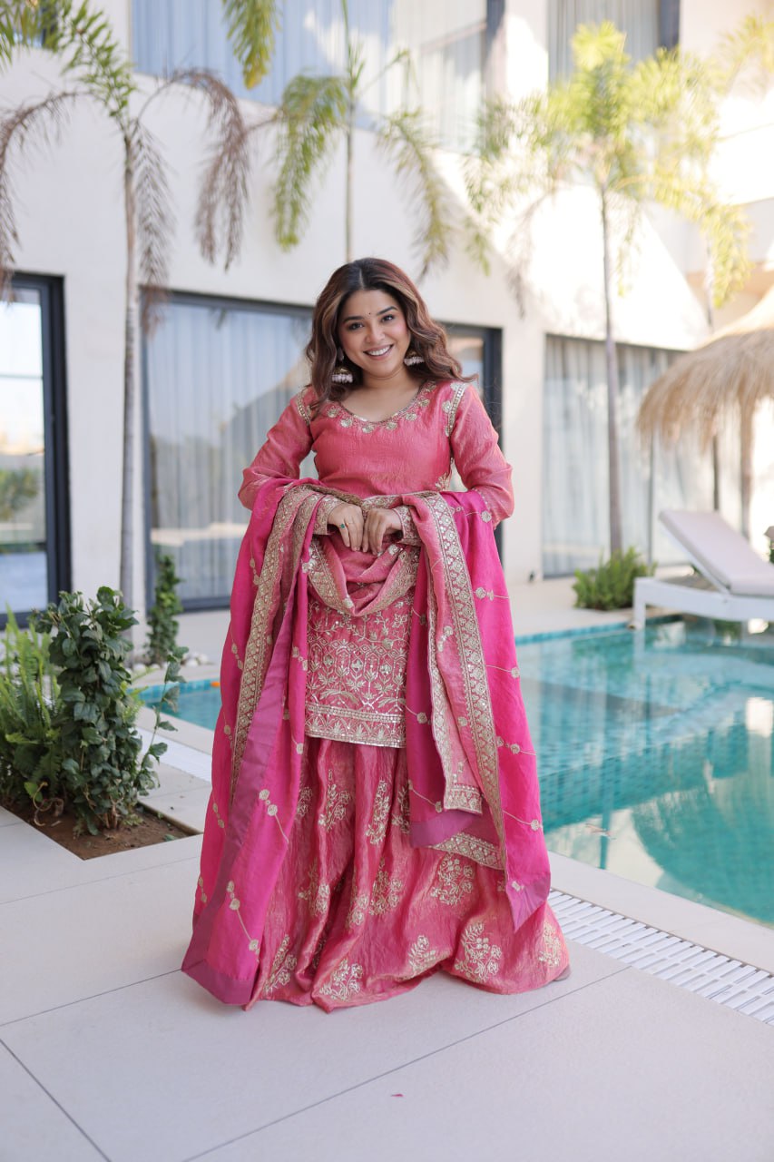 Kalikar Fendi Crush with Zari & Sequins Embroidered work - 9320