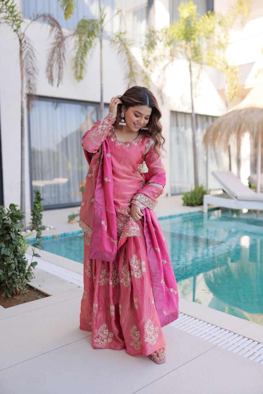 Kalikar Fendi Crush with Zari & Sequins Embroidered work - 9320