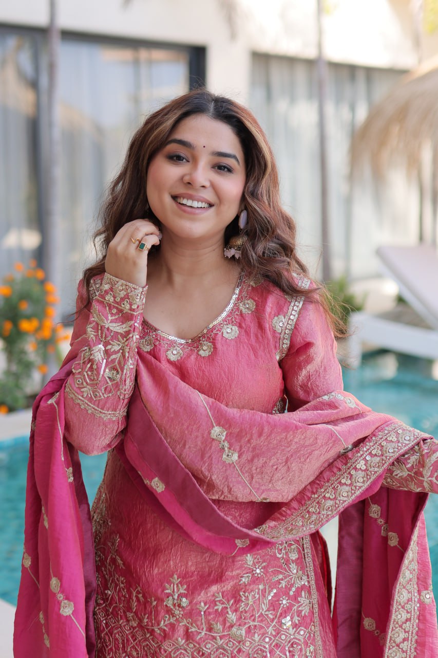 Kalikar Fendi Crush with Zari & Sequins Embroidered work - 9320