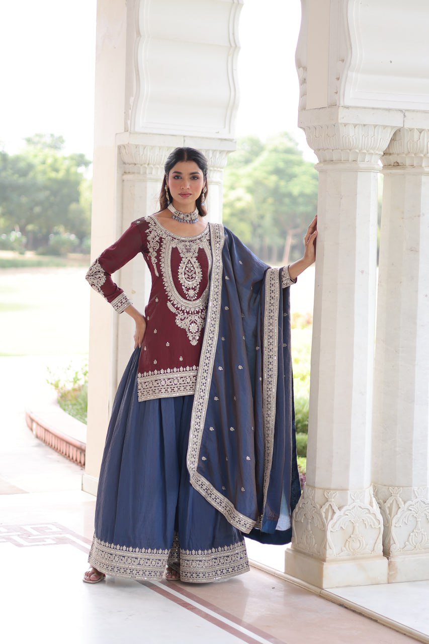 Kalikar  NC Silk With Sequins and Codding Embroidered work Sharara Set - 9302