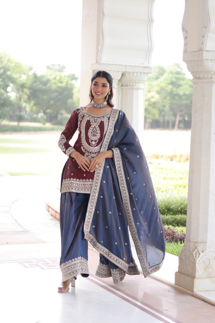 Kalikar  NC Silk With Sequins and Codding Embroidered work Sharara Set - 9302