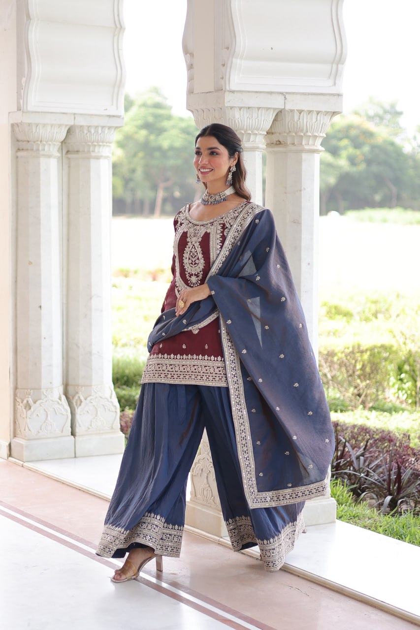 Kalikar  NC Silk With Sequins and Codding Embroidered work Sharara Set - 9302