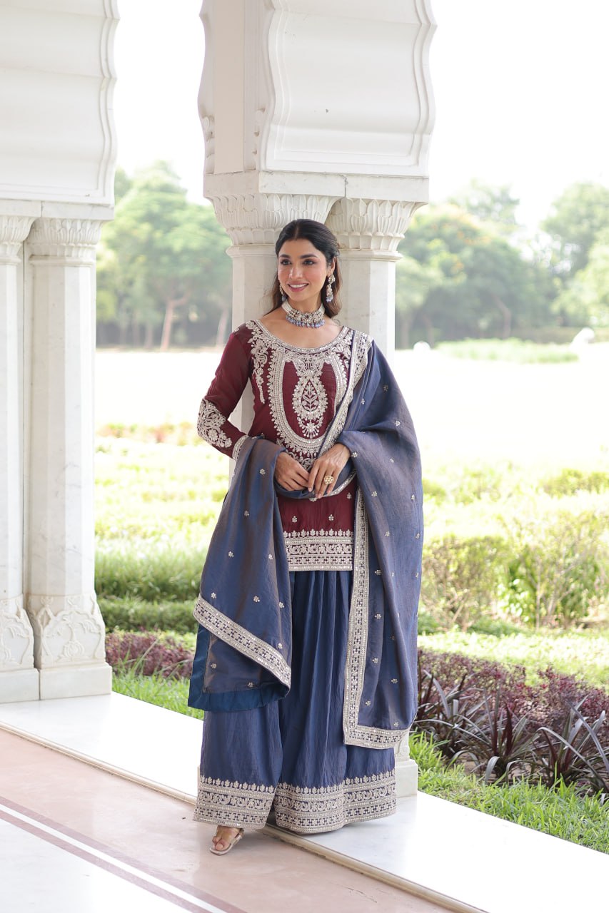 Kalikar  NC Silk With Sequins and Codding Embroidered work Sharara Set - 9302
