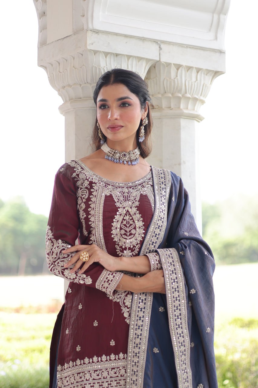 Kalikar  NC Silk With Sequins and Codding Embroidered work Sharara Set - 9302