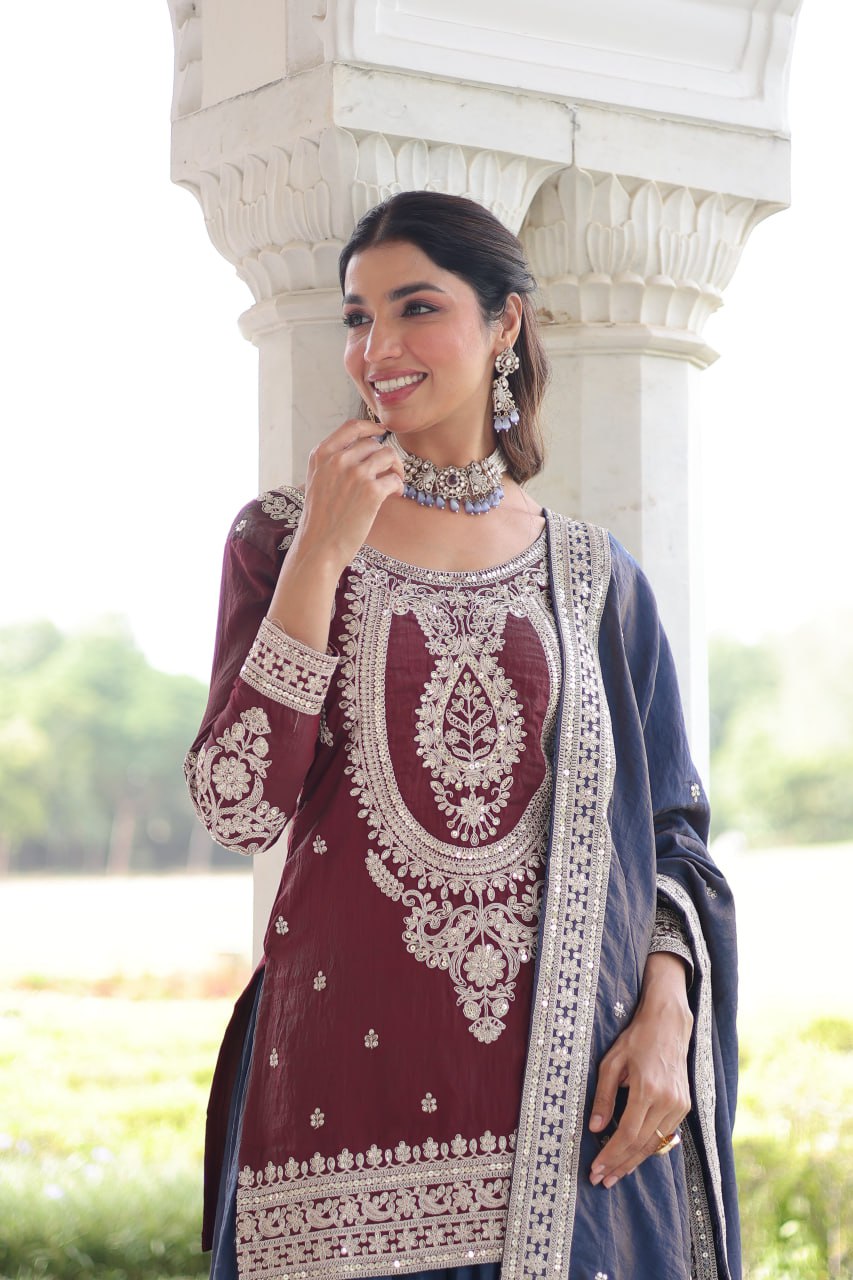 Kalikar  NC Silk With Sequins and Codding Embroidered work Sharara Set - 9302