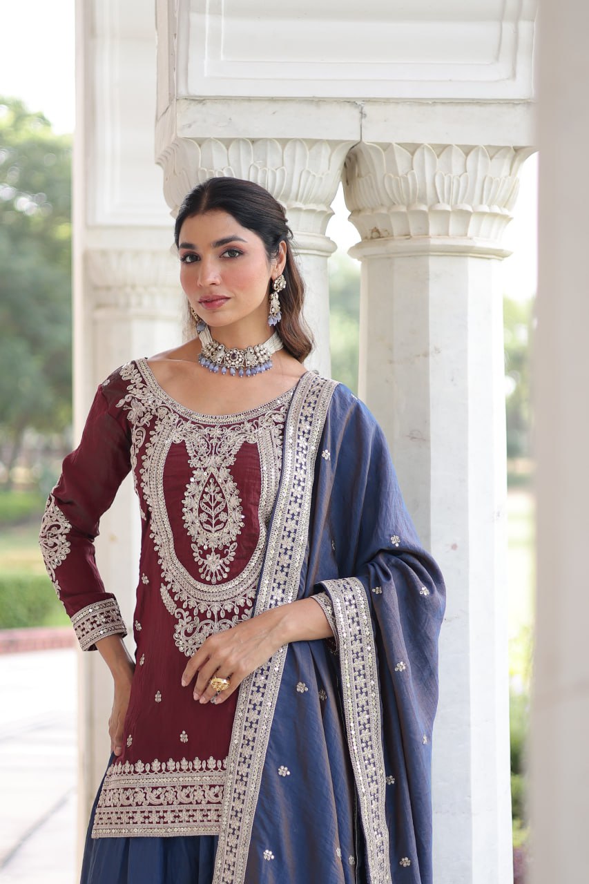 Kalikar  NC Silk With Sequins and Codding Embroidered work Sharara Set - 9302