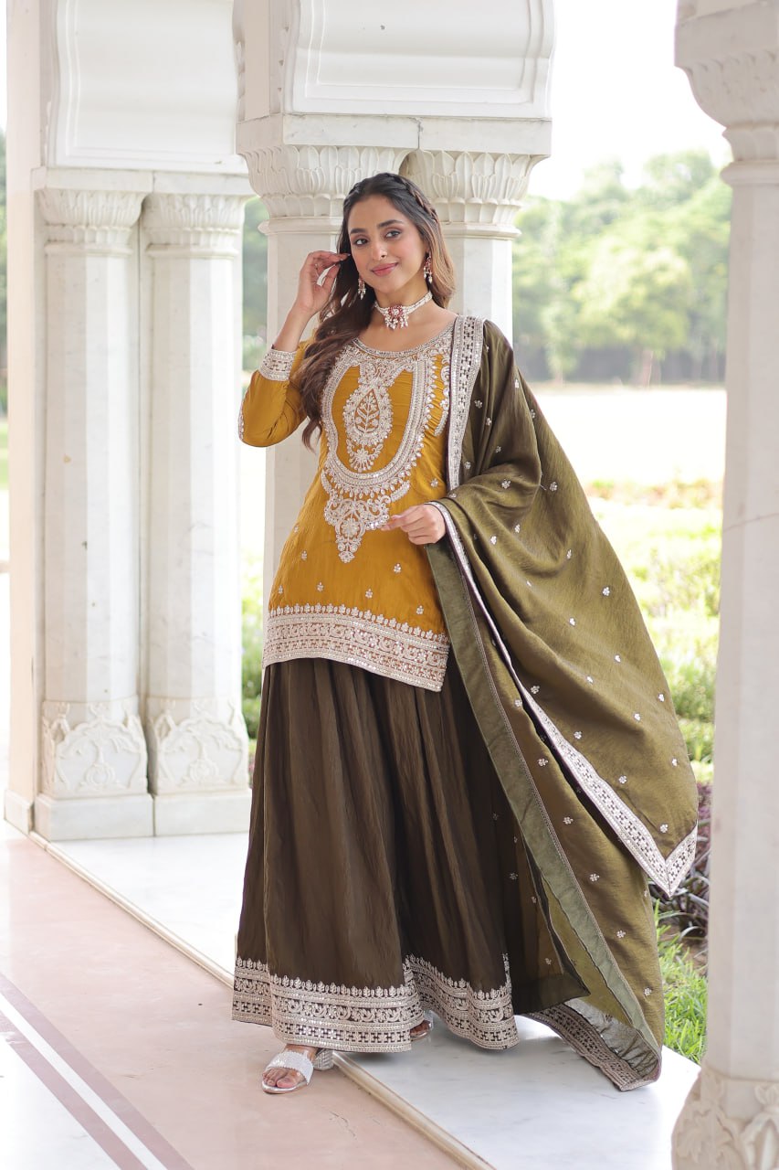 Kalikar  NC Silk With Sequins and Codding Embroidered work Sharara Set - 9302