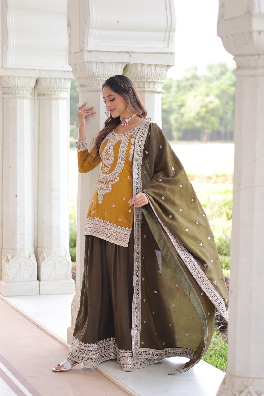 Kalikar  NC Silk With Sequins and Codding Embroidered work Sharara Set - 9302