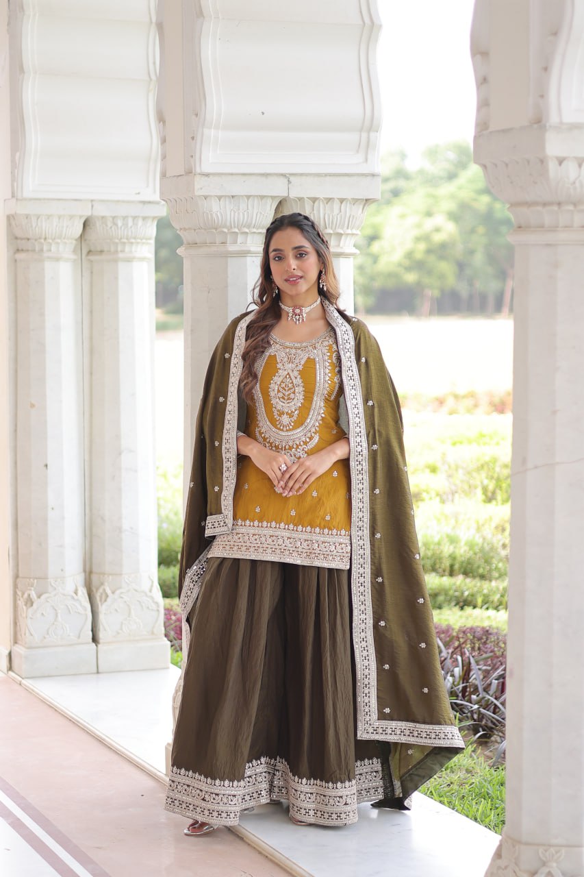Kalikar  NC Silk With Sequins and Codding Embroidered work Sharara Set - 9302