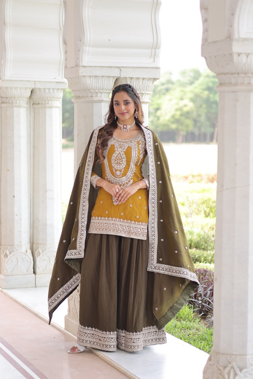 Kalikar  NC Silk With Sequins and Codding Embroidered work Sharara Set - 9302