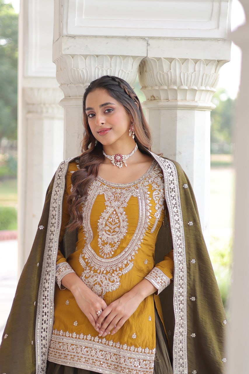 Kalikar  NC Silk With Sequins and Codding Embroidered work Sharara Set - 9302