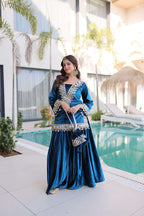 Ice Velvet with Rich Zari Embroidered & Real Mirror work- Kurta set Kalikar