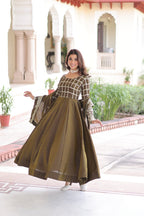 Designer Sequince with Thread Embroidered Gown of Green Colour