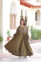 Designer Sequince with Thread Embroidered Gown of Green Colour