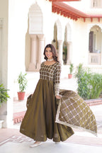 Designer Sequince with Thread Embroidered Gown of Green Colour
