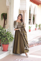Designer Sequince with Thread Embroidered Gown of Green Colour