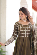 Designer Sequince with Thread Embroidered Gown of Green Colour