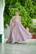 Designer Sequince with Thread Embroidered Gown of Purple Colour