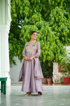 Designer Sequince with Thread Embroidered Gown of Purple Colour